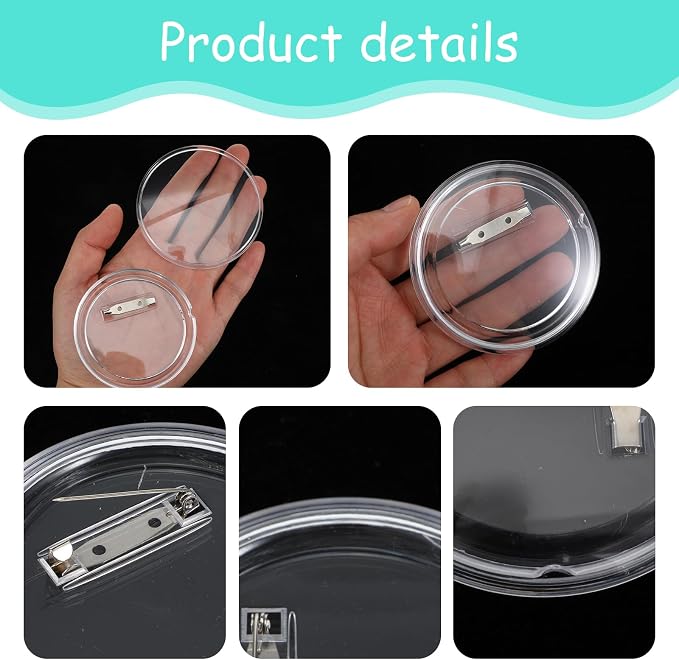 60 Pcs Clear Button Pins for DIY Crafts, 3 Inch Button Maker Supplies Bulk Acrylic Pin Maker Kit for Photo Badge Making, Blank Buttons for Custom Projects