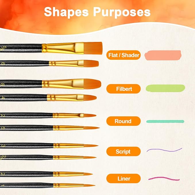 Paint Brushes Set, 24 Pack 240 Pcs Round-Pointed Tip Paintbrushes Nylon Hair Artist Acrylic Paint Brushes for Acrylic Oil Watercolor, Face Nail Art, Miniature Detailing & Rock Painting, Black