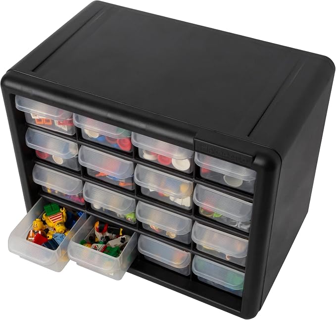 Akro-Mils 16-Drawer Plastic Storage Cabinet | 10-1/2 x 6-1/2 x 8-1/2 Inch | Black | Model 10116 | Garage Organization