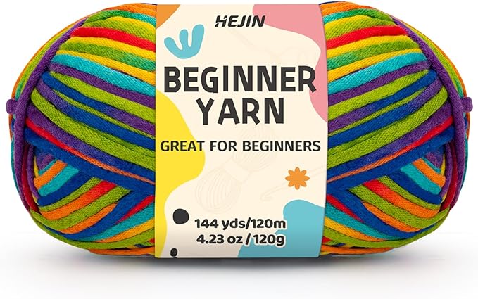 120g Seven Color Yarn for Crocheting and Knitting; Rainbow Yarn for Beginners with Easy-to-See Stitches;Worsted-Weight Medium #4;Yarn for Beginners Crochet Kit Making