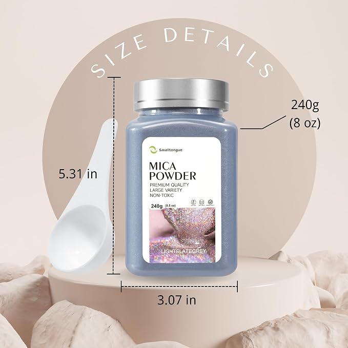 Mica Powder, Lightslategrey, 240g with Scoop, Complies with ASTM D-4236 | For Epoxy Resin, Soap, Bath Bomb, Candle| Safety Material| Odorless| Brilliant Colors