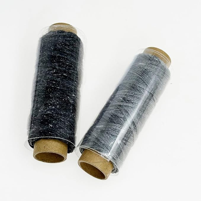 2 PCS Leather Sewing Waxed Thread, Each of 33 Yards 150D Sewing Thread Cord for Leather Craft DIY Supplies, Shoes Repairing, Black and Grey