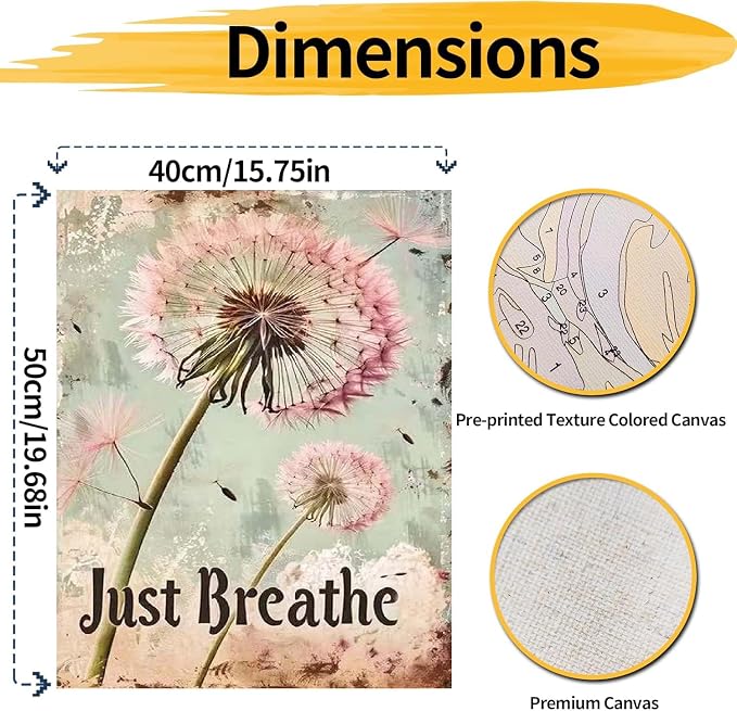 pchmcu Dandelion Paint by Numbers Kits for Adults,Just Breathe Paint by Number for Adults Beginner, Paint by Numbers Kits on Canvas Without Frame for Home Wall Decor 16x20inch