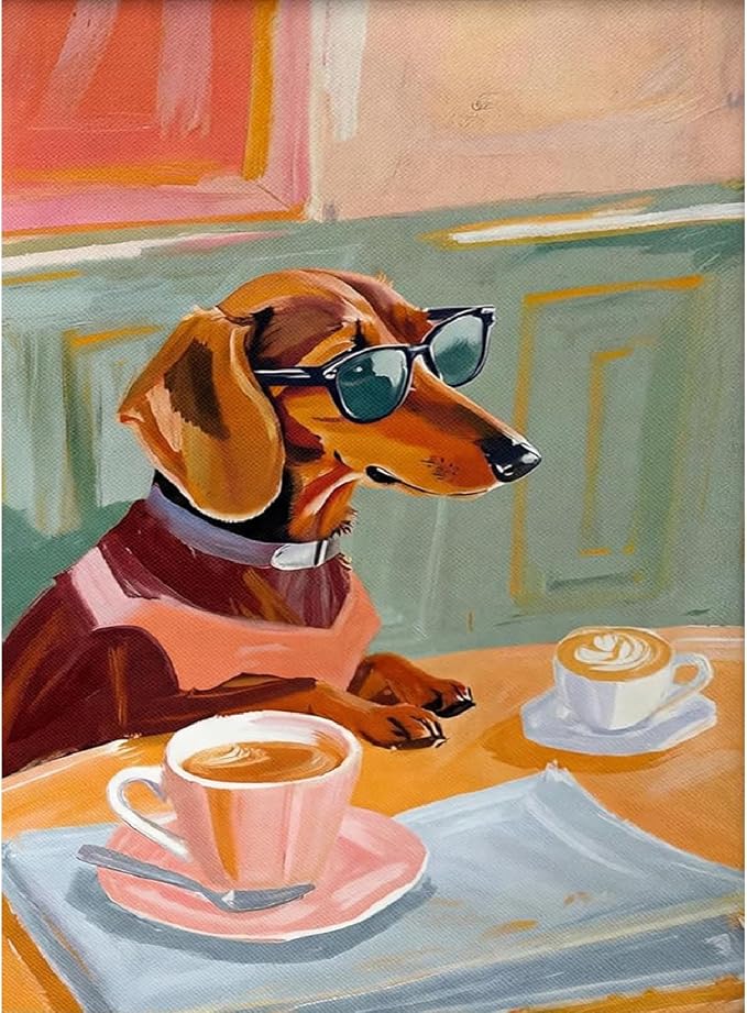 Dog Coffee Paint by Numbers Kit for Adults Framed Canvas, Frameworkless