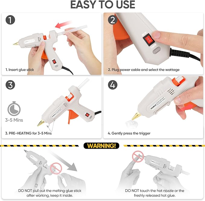 RoMech 60/100W Dual Temp Hot Glue Gun and Sticks Set, Full Size with Case