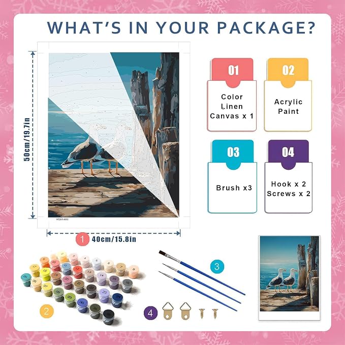HITO Seagull Paint by Numbers Kit for Adults 16x20 Inch Frameless | Seagull Adult Paint by Number Kits on Canvas, DIY Acrylic Oil Easy Painting by Numbers for Home Wall Decor