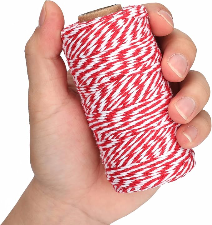 jijAcraft Red and White Twine, 2MM Cotton Bakers String, 328Ft Holiday Crafts String, Gift Wrapping Twine for Christmas, Mothers Day, Birthday, Wedding