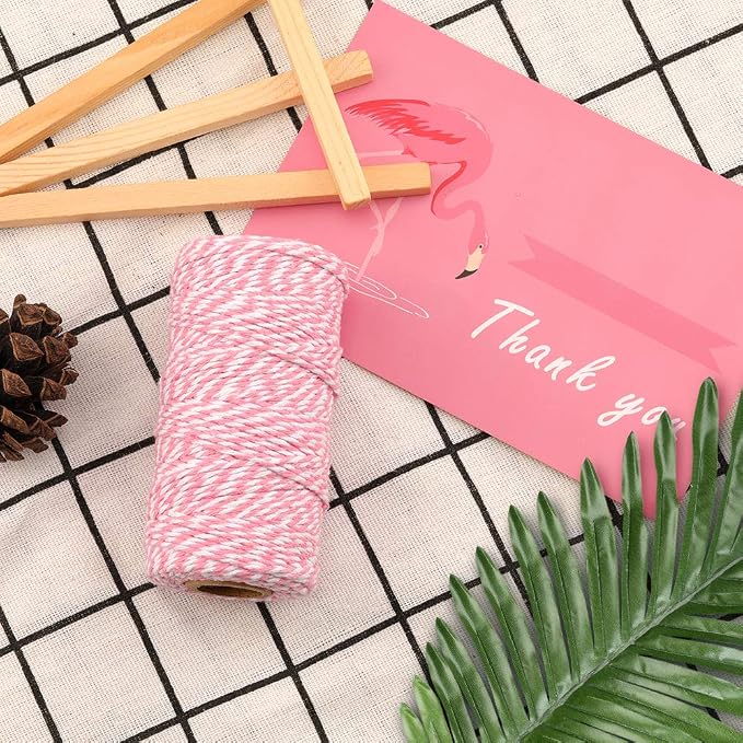 jijAcraft Pink and White Twine String, 328 Feet Christmas Bakers Twine String, 2MM Heavy Duty Packing String for DIY Crafts, Christmas Decoration, Gift Wrapping, Craft Wrapping