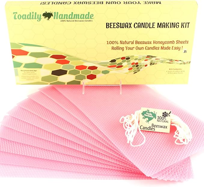 Make Your Own Beeswax Candle Kit - Includes 10 Full Size 100% Beeswax Honeycomb Sheets in Pink and Approx. 6 Yards (18 Feet) of Cotton Wick. Each Sheet Measures Approx. 8" x 16 1/4".