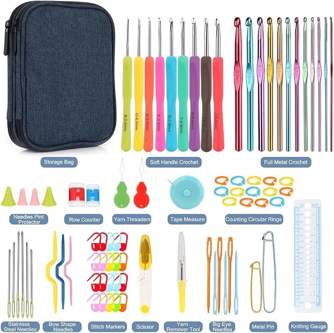 Katech 85-Piece Crochet Hooks Set, Crochet Hook Kit with Storage Case, Ergonomic Knitting Needles Weave Yarn Kits DIY Hand Knitting Craft Art Tool for Beginners and Experienced Crochet Lovers | 85 Pcs Metal Crochet Needles and Complete Crochet Kits for...
