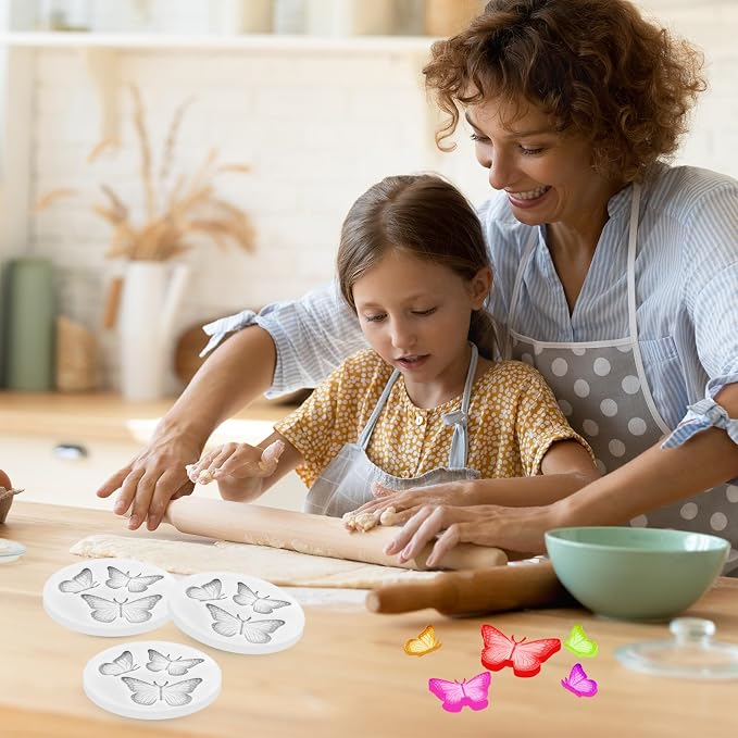 4Pcs Butterfly Silicone Chocolate Molds Cake Decoration Non-stick Cute Moulds Ice Cube Tray Homemade DIY Tool Crafts Polymer Clay for Baking Cupcake Soap