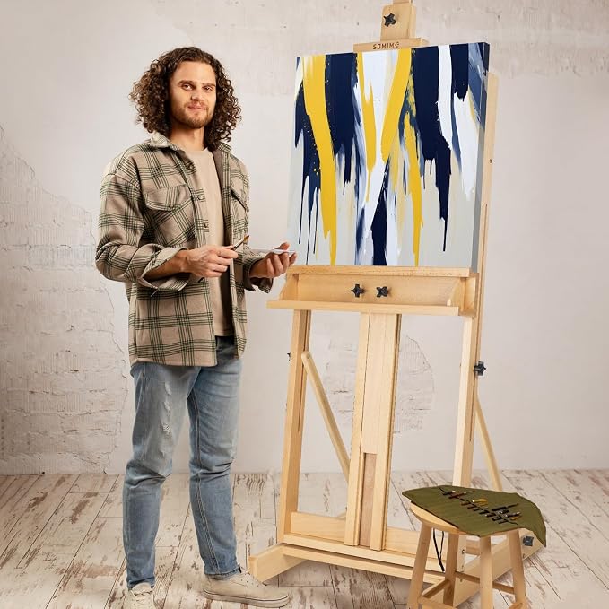 Beechwood H-Frame Artist Studio Easel with Storage Drawer, Natural