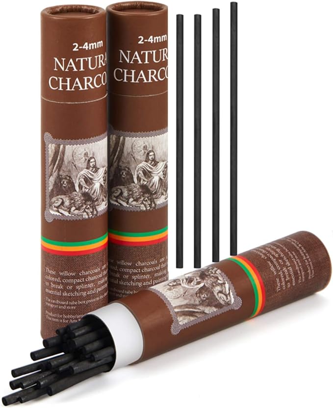 Gueevin 50 Pcs Soft Willow Charcoal Sticks Drawing,2-4mm | For Artists Beginners Students, Vine Charcoal Bulk for Sketching Shading Fine Art, Assorted Sizes, Back to School Gifts