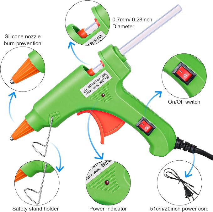 Zhengmy 6 Pcs Mini Hot Glue Guns 20W Low Temp Burn Protection,Multicolor