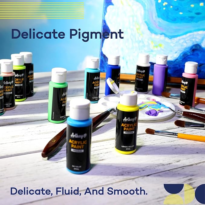 Artkey Acrylic Paint Set, 24 Colors 2 oz/59 ml Acrylic Paint Kit for Professional Artists & Beginners – Craft & Art Supplies for Canvas, Wood, Fabric, Rock, Leather, Ceramic, Glass, Easter Egg