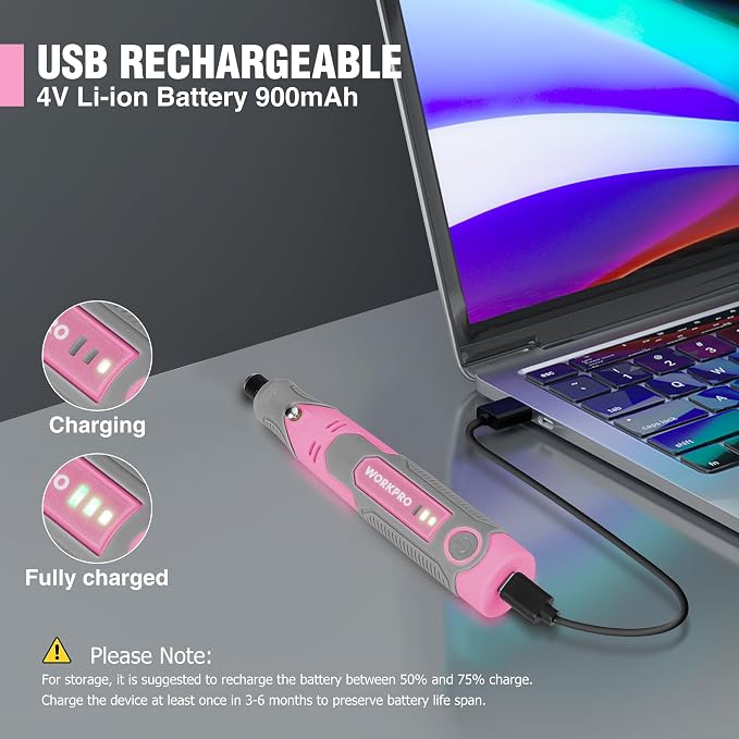 WORKPRO Cordless Rotary Tool Kit, 71PCS Accessories Rechargeable, Pink | Lightweight Handling, Comfortable Rubber Grip, Engraving, Sanding, Polishing, Carving, Cutting, DIY Crafts