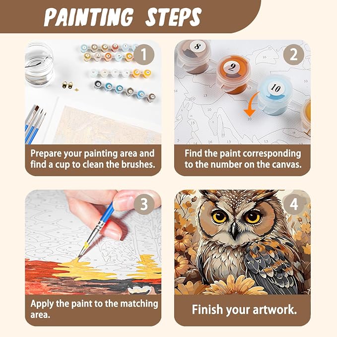 XTCIXAL Paint by Numbers Kit for Adults, Owl, 16X20 Inch | DIY Paint by Number for Adults Beginner, High-Definition Color Canvas, Stress Relief, Home Wall Decor, Gifts, Unframed