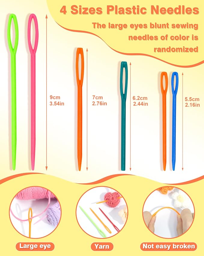 FIVEIZERO 300pcs Stitch Markers for Crocheting & 6pcs Blunt Sewing Needles | Mix Random Color Knitting Markers;Reusable Bulk Plastic Crochet Hook Clip for Knitting,Weaving,Crocheting,Art,Craft Projects