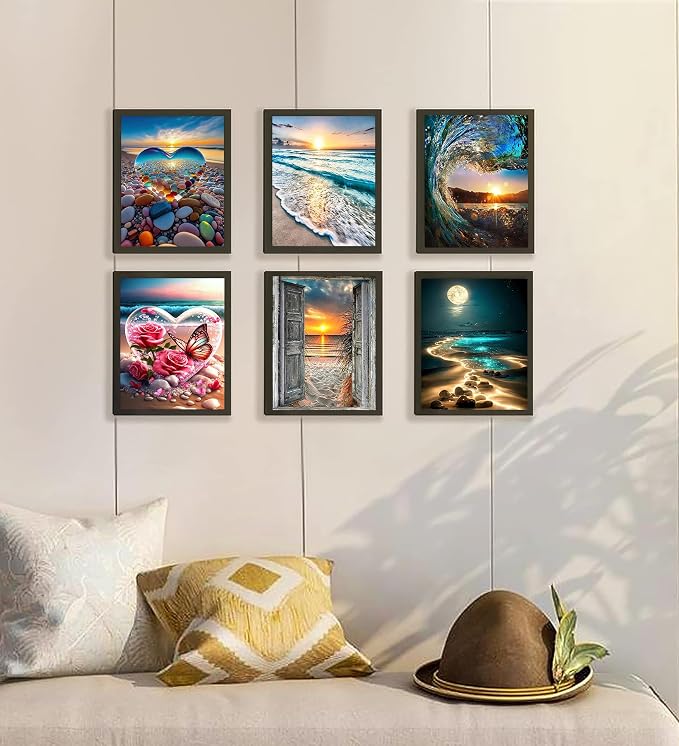6 Pack Diamond Art Kits for Adults, Beach 5D Diamond Painting for Adults