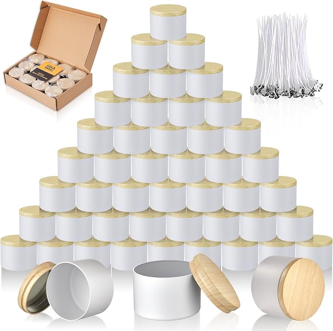 MGLIFEUL 4oz Candle Tins Jars Cans with Lids and Wax Wick for Making Candle | White Empty Candle Containers for Small Business & Beginners Commercial candle-making DIY Candle Supplies (White,4oz,48pcs)
