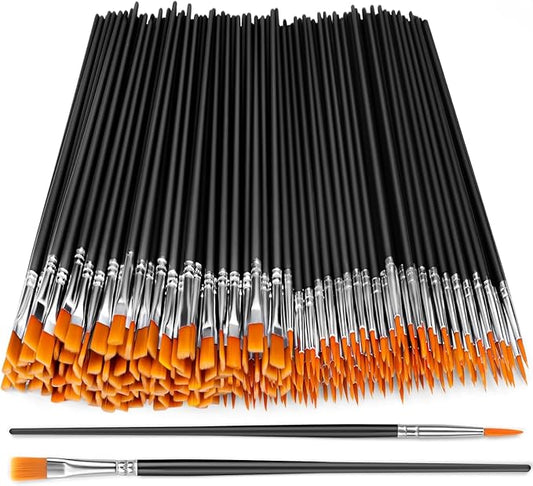 AROIC 200 Pcs Acrylic Paint Brushes, Round Flat Tip Nylon Hair Brush Bulk | Professional Oil Watercolor Artist Painting Brushes, Adult Drawing Kit for Canvas Rock Painting Art Supplies Black