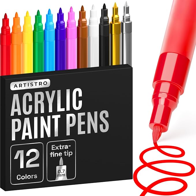 ARTISTRO 12 Multicolor Paint Pens for Glass Marking - Extra-Fine Tip