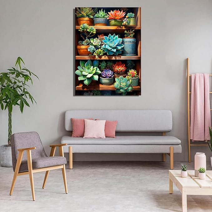 Diamond Art Kits for Adults Plant Succulents Diamond Painting Kit 12x16in | 5D Plant Diamond Art Painting Kit for Adult, DIY Full Round Drill Flowers Gem Art Diamond Dots Kits for Home Wall Decor Gift