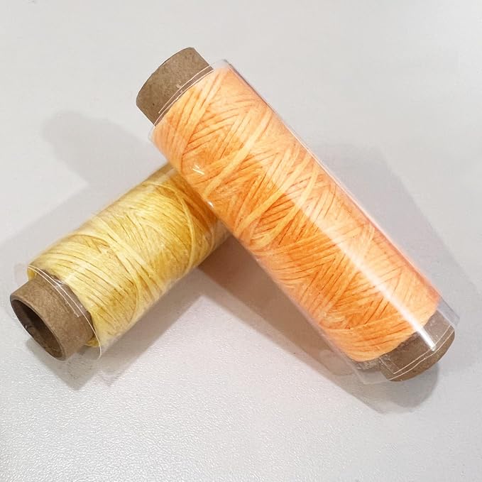 2 PCS Leather Sewing Waxed Thread, Each of 33 Yards 150D Sewing Thread Cord for Leather Craft DIY Supplies, Shoes Repairing, Yellow and Orange