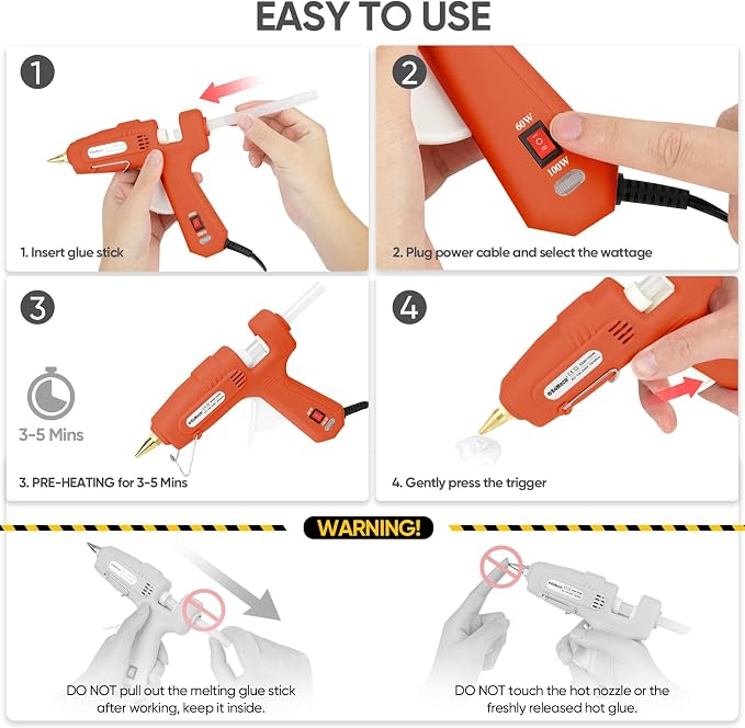 RoMech 60/100W Dual Temp Hot Glue Gun and Sticks Set, Full Size with Case