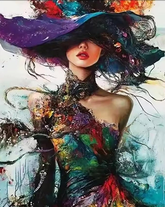 Paint by Numbers Kit for Adults,Colorful Woman Paint by Number Kits | Wearing a Hat Adult Painting by Numbers Easy Oil Painting,for Home Wall Decor15.7X19.7 Inch
