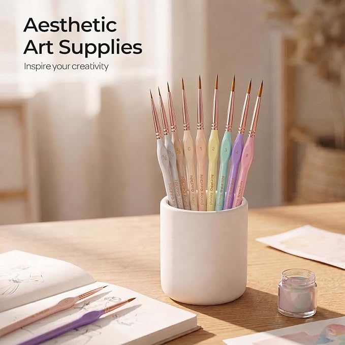 Nicpro 10PCS Paint By Numbers Brushes, Micro Fine Detail Paint Brush Set | Aesthetic Pastel, Fine Tip Small Paint Brushes, For Acrylic Oil Watercolor, Craft Models Miniatures Rock Painting
