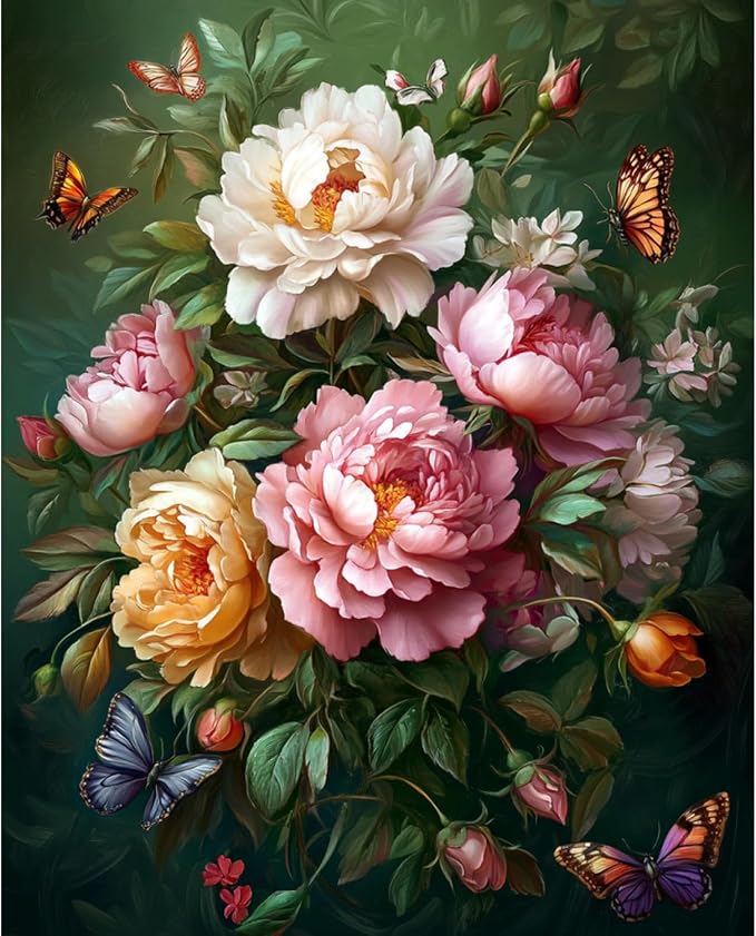 Banket Paint by Numbers Kit for Adults Beginner Flowers DIY Painting Kits for Adults Butterfly Easy Adult Paint by Number Kits on Canvas Color by Numbers for Gifts Home Wall Decor 16x20 Inch