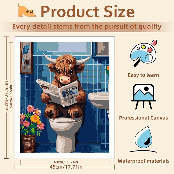 Reivworl Cow Paint by Numbers Kit for Adults Beginner 16×20 inch