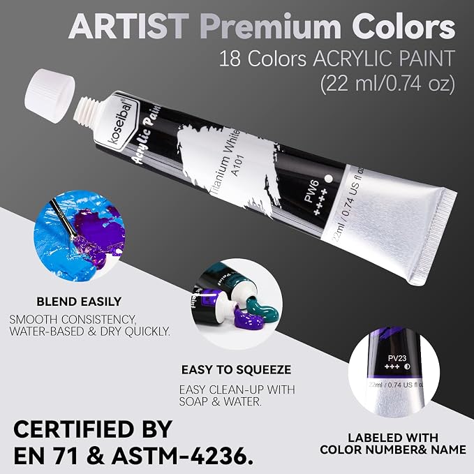 koseibal Kids Acrylic Paint Set with Canvas, Art Supplies Kits for Adults