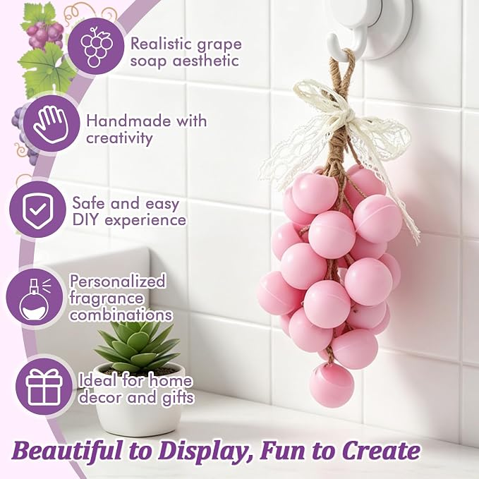 Soap Making Kit, DIY Grape Soap Craft Kits for Adults, Make Your Own Soap with Shea Butter Glycerin Melt and Pour Base, Silicone Molds, Dried Flowers, DIY Craft for Beginners Gift for Women