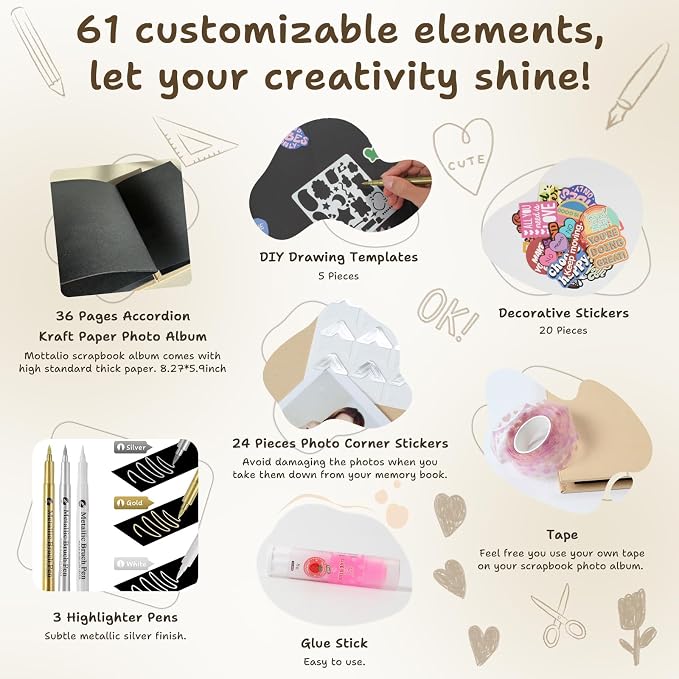DIY Scrapbook Album Creative Scrapbooking Kit Photo Album 3D Interactive Memory Book for Wedding, Baby, Anniversary, Family Photos Adventure Book Travel Diary Photo Book Album DIY 3D Decoration Card