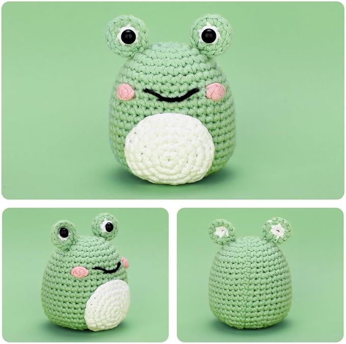 Crochet Kit for Beginners: Frog Crochet Kit for Adults, Learn to Crochet, Include Easy to Use Yarn, Step-by-Step Video, Patterns, Cute Animal Design, Thanksgiving Christmas Birthday Gift