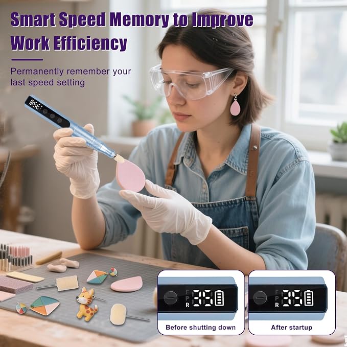 Polymer Clay Polishing Kit,Electric Clay Drill,Cordless Rotary Tool Kit,35-Speed Adjustable,Jewelry Making Kit,79pcs Clay Tool & Accessories for Polymer Clay Molds, Drilling,Sanding,Grinding