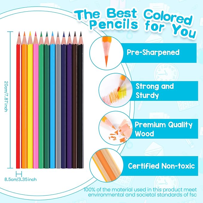 144 Count Colored Pencils for Kids, 12 Packs Colored Pencils Bulk 12 Colors | Pre-sharpened Color Pencils for Adults, Bulk School Supplies for Teachers, Back to School Supplies, Classroom Prizes