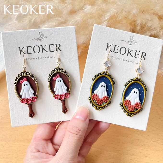 Keoker Vintage Style Halloween Clay Cutters, 11 Shapes Halloween Clay Cutters for Polymer Clay Jewelry, Vintage Frame Polymer Clay Cutter
