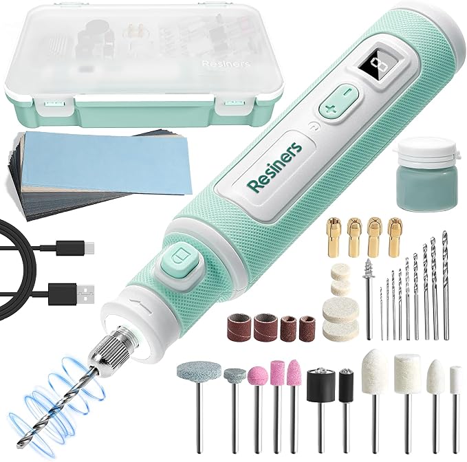 Resiners 52pcs Cordless Rotary Tool Kit for Resin Jewelry DIY Crafts | Resin Drill & Polishing Kit, Drilling, Polishing, Sanding, Grinding, 8-Speed Adjustable, Type-C Charging, For Jewelry Making
