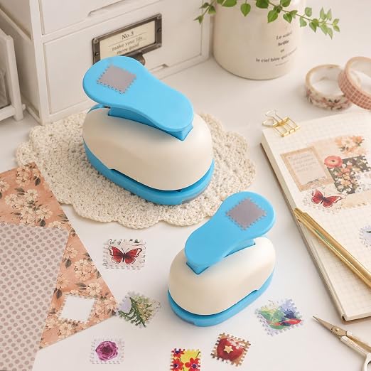 BAOFALI 2 PCS Stamp Puncher 1.2"x1"and 0.8"x0.7" Stamp Punch Rectangular Postage Stamp Punch |Stamp Hole Puncher| Lever Action Paper Punches forfor Scrapbooking Journaling Card Making
