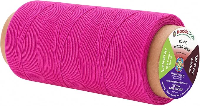 Mandala Crafts 100M 0.65mm Magenta Round Waxed Thread for Leather Sewing