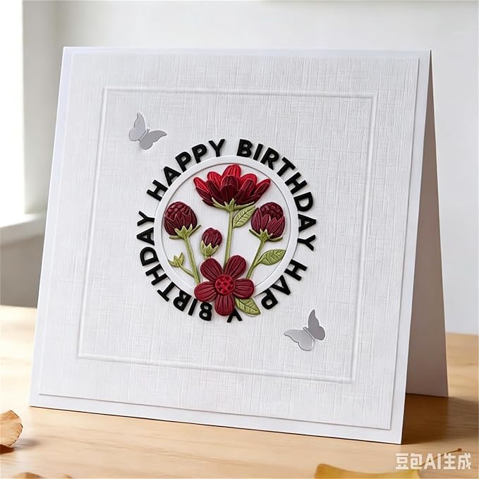 Scrapbooking Die-Cuts, Happy Birthday Ballon Metal Cutting Dies for Card Making, Paper Craft Template, Background Embossing Stencils, DIY Album Décor (Circle Happy Birthday Flower-11x7.8cm)