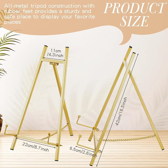 Leinuosen 1 Pcs Metal Tabletop Easel Stand, Tripod Display, Gold