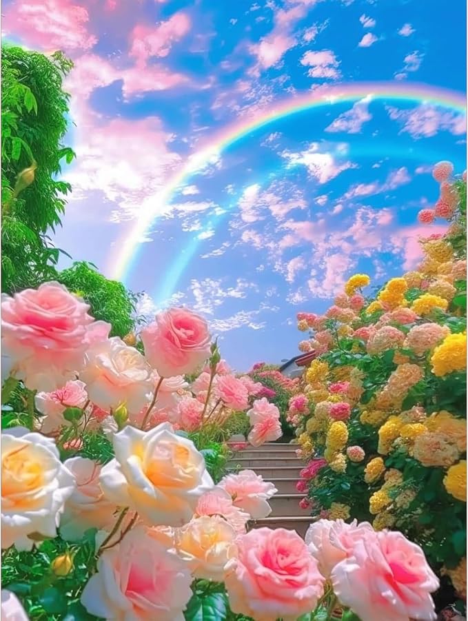 Diamond Art Kits for Adults, 5D Rainbow Rose Garden Diamond Painting Kit