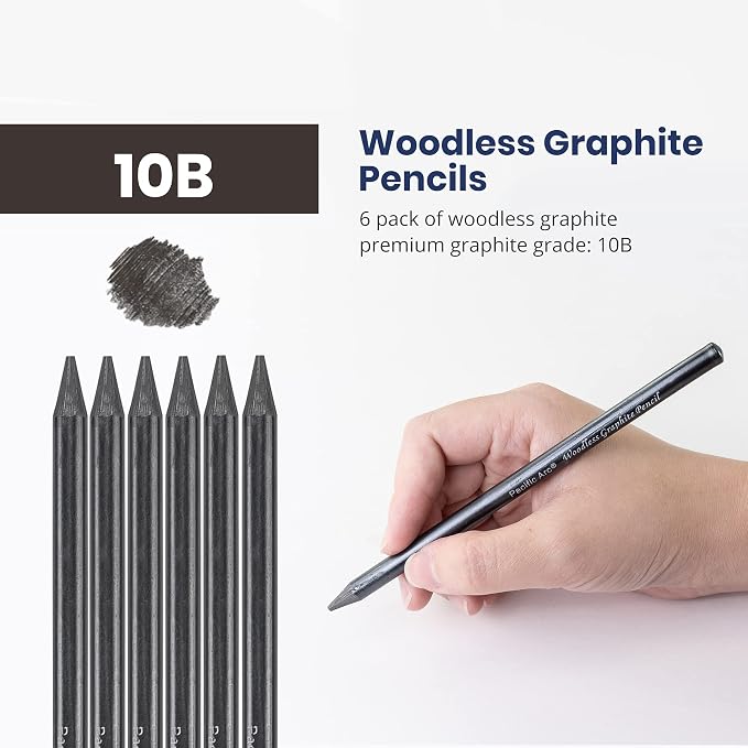 Pacific Arc Woodless Graphite Pencil 6 Pack Set, 10B, for Sketching, Drawing, Coloring and Art