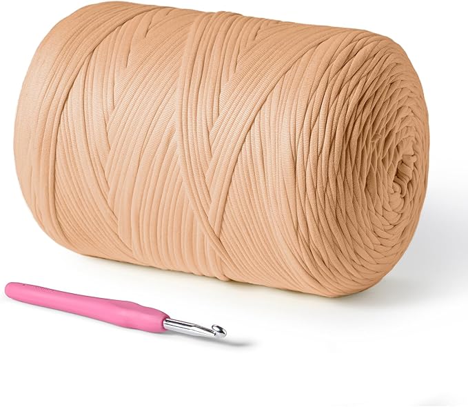 800g T-Shirt Crochet Yarn for Crocheting Crafts/Bags/Basket/Coaster,Hand Knitting Tshirt Yarn for Crochet,228yds T Shirt Yarns with High Elastic Thick Yarns Polyester Fabric（Light Tan）