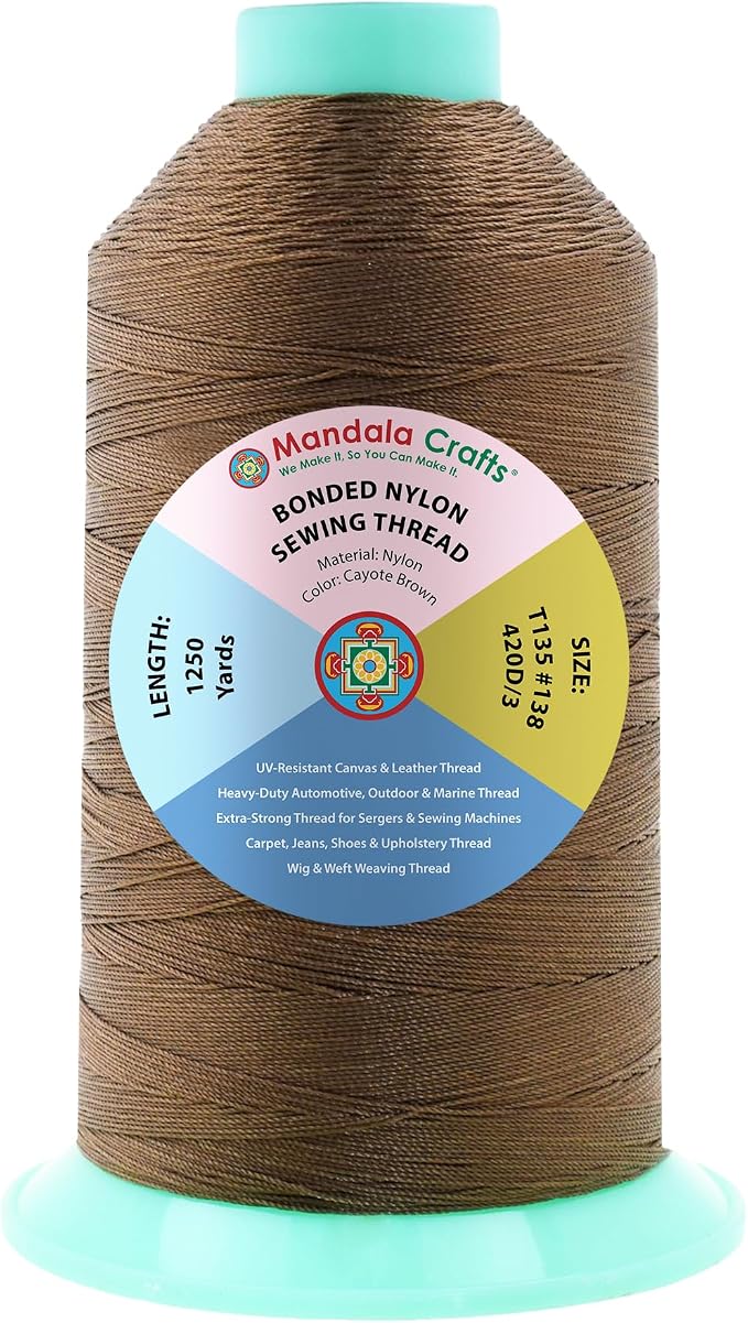 Mandala Crafts Size 138 420D T135 Coyote Brown Bonded Nylon Thread 1250 YDs