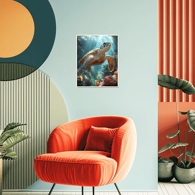 Sea Turtle Paint by Numbers Kit for Adults Beginner Animal Oil Painting Kit Adult Paint by Number Kits on Canvas DIY Painting for Beginners Art by Numbers Turtle for Gifts Home Wall Decor 16x20 Inch